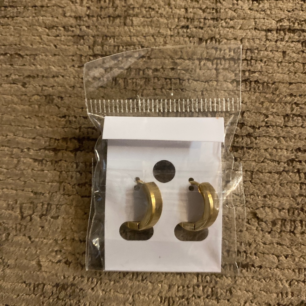 NWT-Stainless Steel Hoop Earrings - Picture 2 of 2